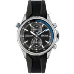 Hugo Boss Globetrotter Chronograph Black Dial Black Silicone Strap Watch for Men - 1513820