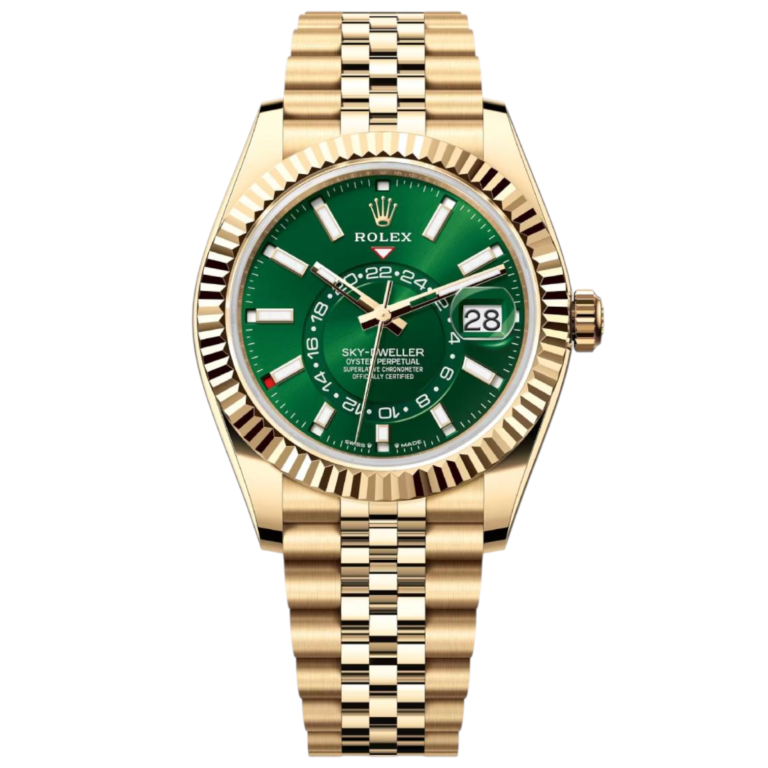 Rolex Watch Sky Dweller Rose Gold Dial Green Jubilee Strap For Men Automatic size 42mm