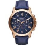 Fossil Grant Chronograph Blue Dial Blue Leather Strap Watch for Men - FS4835