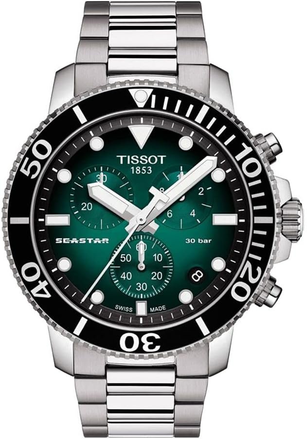 Tissot Seastar 1000 Chronograph Green Dial Silver Steel Strap Watch For Men - T120.417.11.091.01
