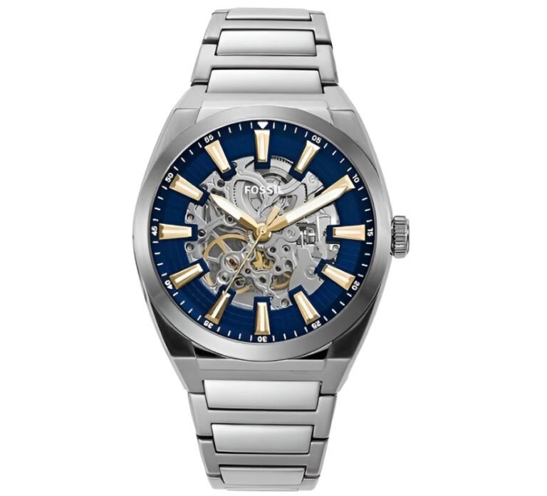 Fossil Everett Automatic Skeleton Blue Dial Silver Steel Strap Watch for Men - ME3220
