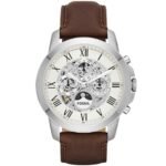 Fossil Grant Automatic White Dial Brown Leather Strap Watch for Men - ME3027