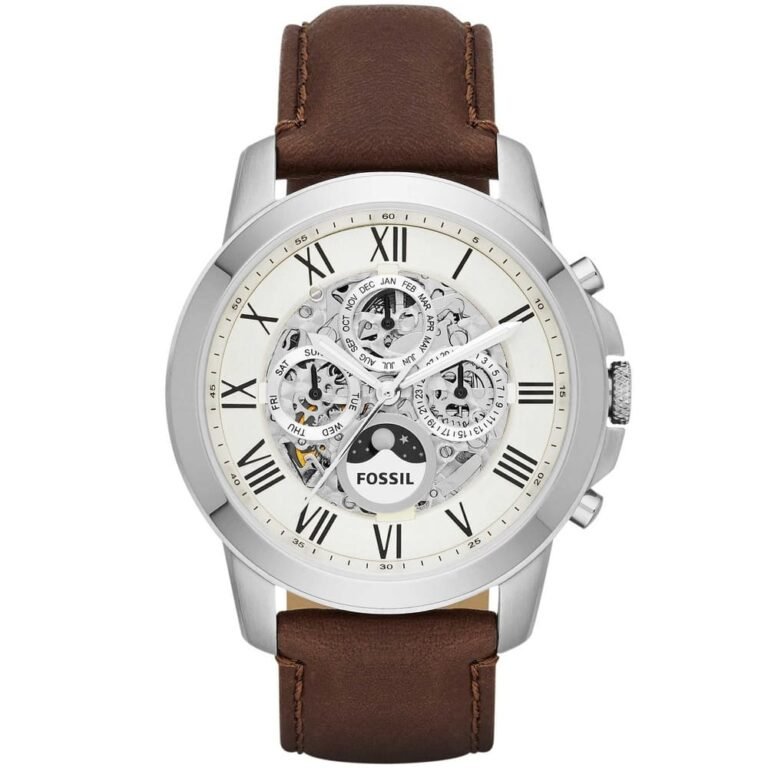 Fossil Grant Automatic White Dial Brown Leather Strap Watch for Men - ME3027