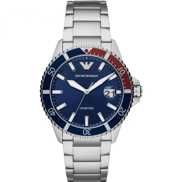 Emporio Armani Diver Quartz Blue Dial Silver Steel Strap Watch For Men - AR11339
