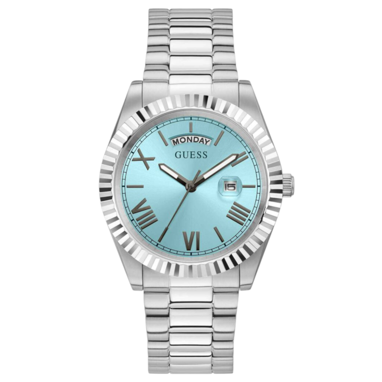 Guess Connoisseur Turquoise Dial Silver Steel Strap Watch for Men - GW0265G11