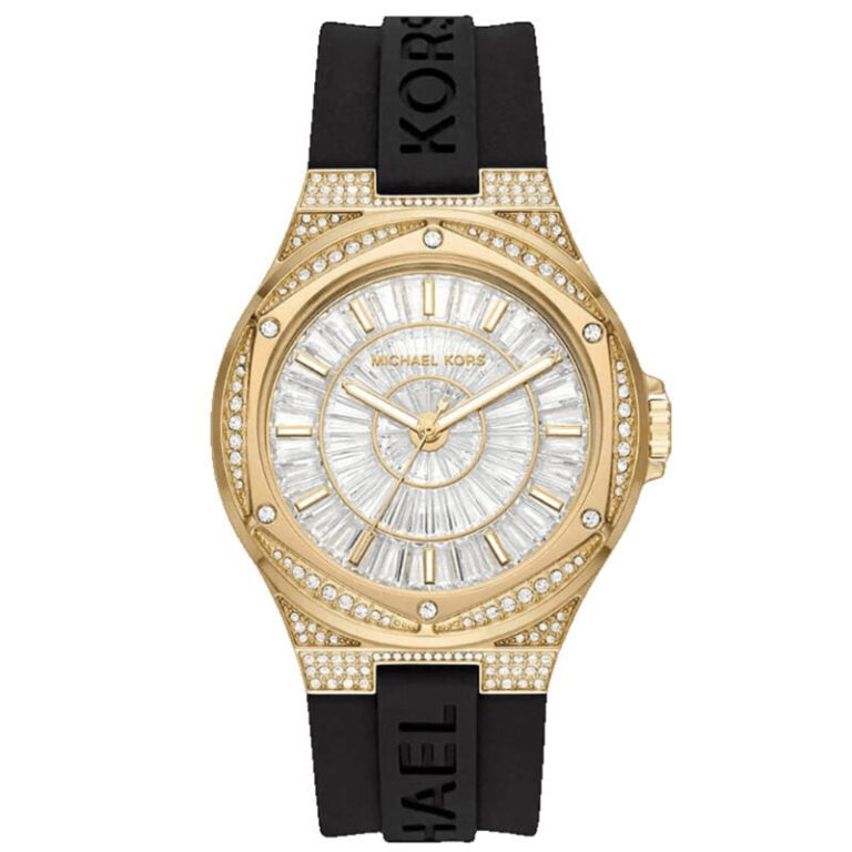 Michael Kors Lennox Three Hand Crystals Silver Dial Black Silicone Strap Watch For Women - MK7247