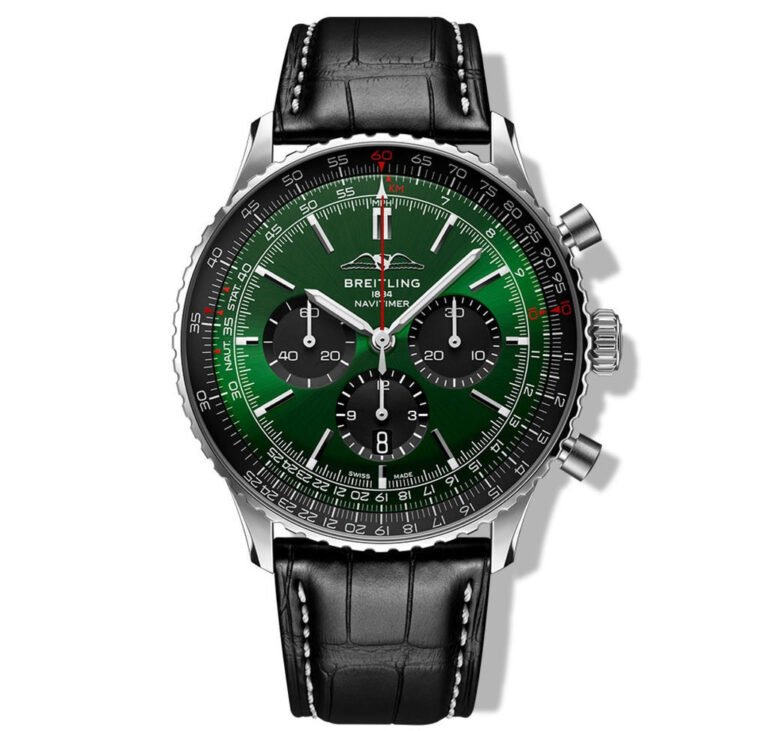 Breitling Navitimer B01 Chronograph 43 Green Dial Black Leather Strap Watch for Men - AB0137241L1P1