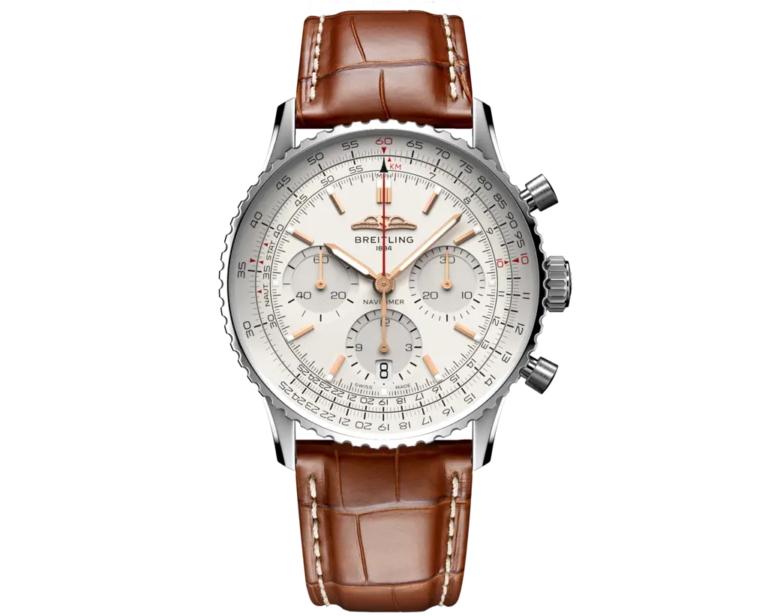 Breitling Navitimer B01 Chronograph 43 White Dial Brown Leather Strap Watch for Men - AB0139211G1P1