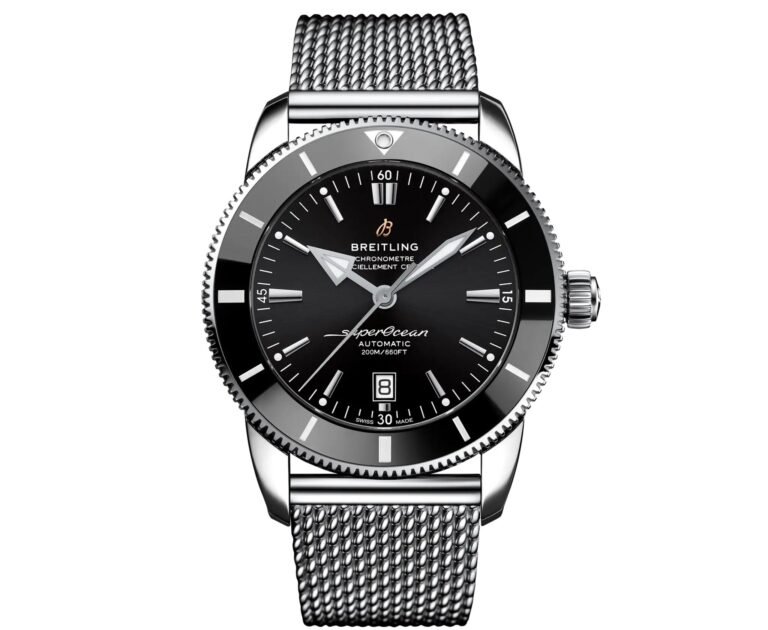 Breitling Superocean Heritage B20 44 Black Dial Silver Mesh Bracelet Watch for Men - AB2020121B1A1