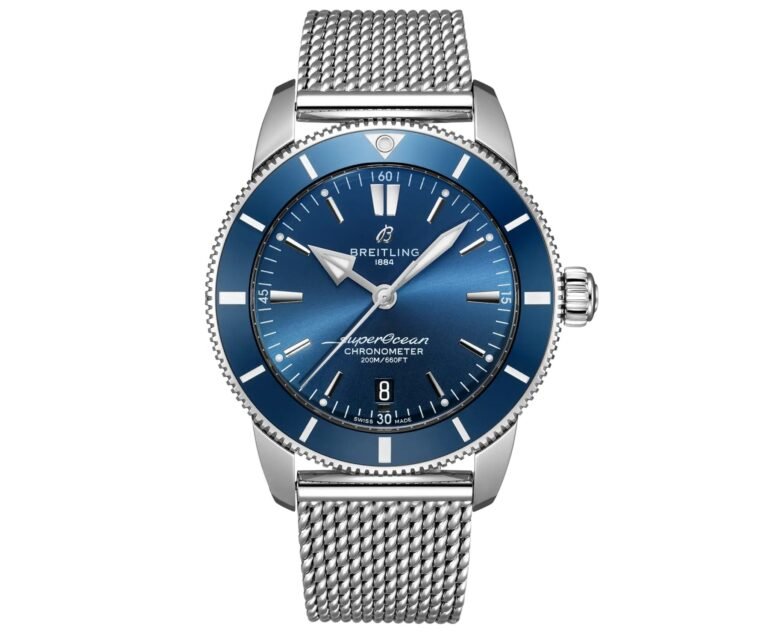 Breitling Superocean Heritage B20 44 Blue Dial Silver Mesh Bracelet Watch for Men - AB2030161C1A1
