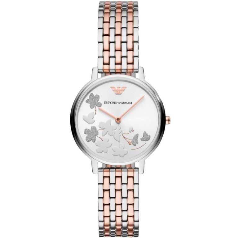 Emporio Armani Silver Sunray Dial Two Tone Steel Strap Watch For Women - AR11113