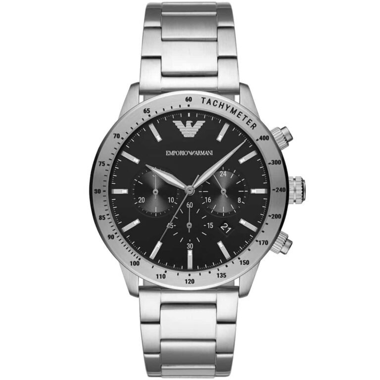 Emporio Armani Mario Chronograph Black Dial Silver Steel Strap Watch For Men - AR11241
