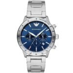 Emporio Armani Mario Chronograph Blue Dial Silver Steel Strap Watch For Men - AR11306