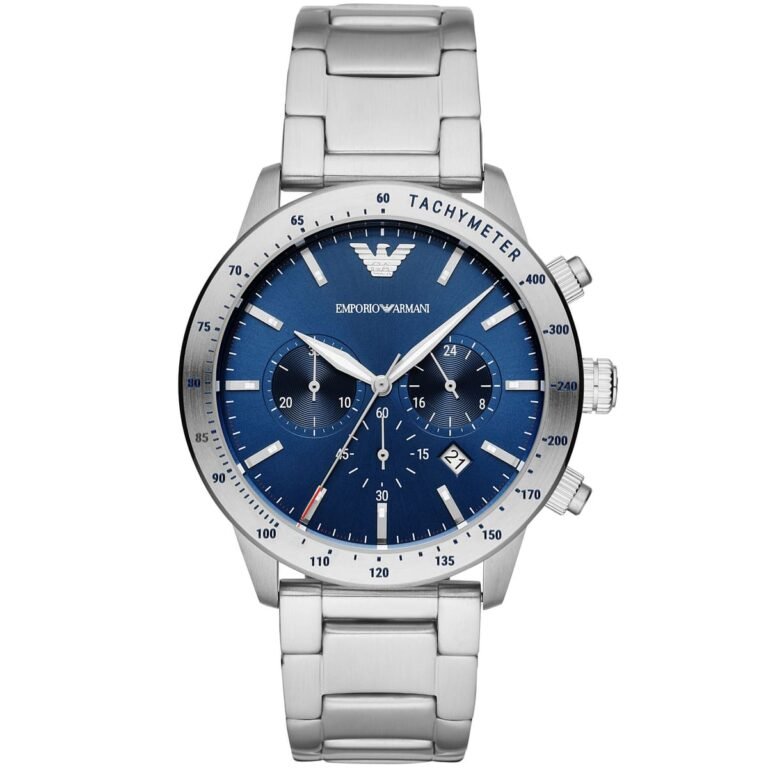 Emporio Armani Mario Chronograph Blue Dial Silver Steel Strap Watch For Men - AR11306