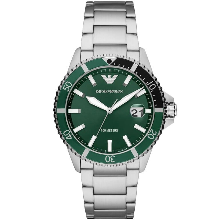 Emporio Armani Diver Chronograph Green Dial Silver Steel Strap Watch For Men - AR11500