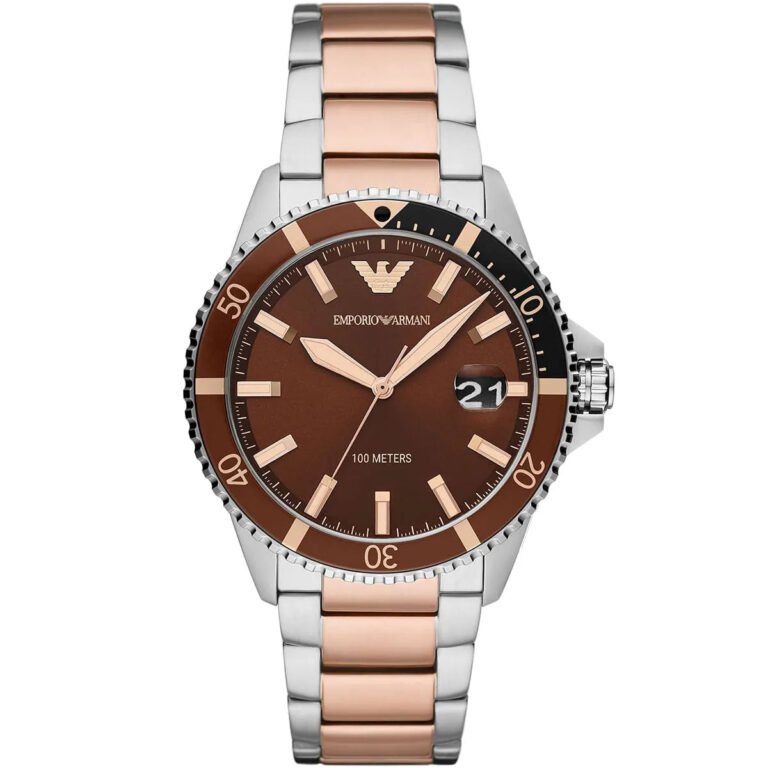 Emporio Armani Diver Quartz Brown Dial Two Tone Steel Strap Watch For Men - AR11340