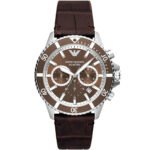 Emporio Armani Diver Chronograph Brown Dial Brown Leather Strap Watch For Men - AR11486