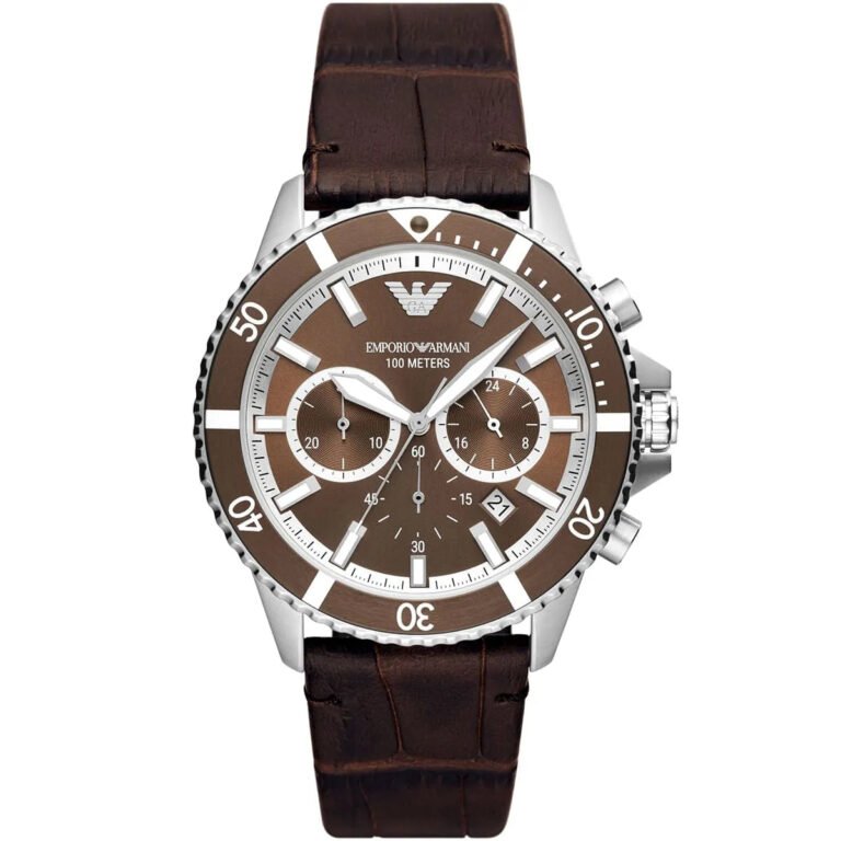 Emporio Armani Diver Chronograph Brown Dial Brown Leather Strap Watch For Men - AR11486