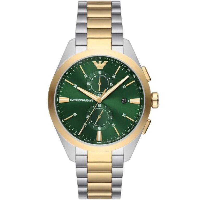 Emporio Armani Claudio Chronograph Green Dial Two Tone Steel Strap Watch For Women - AR11511