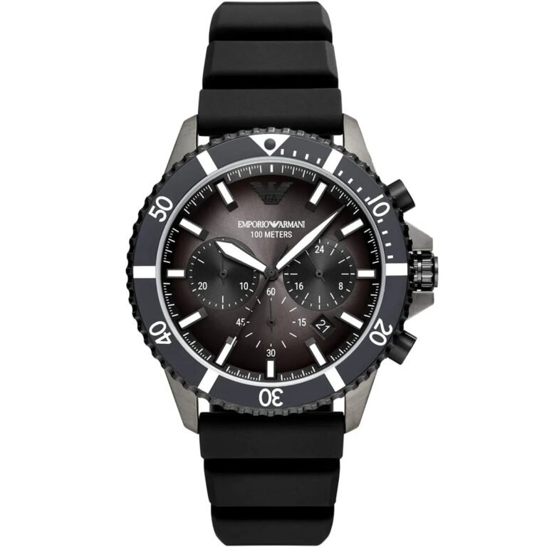 Emporio Armani Diver Chronograph Black Dial Black Silicone Strap Watch For Men - AR11515