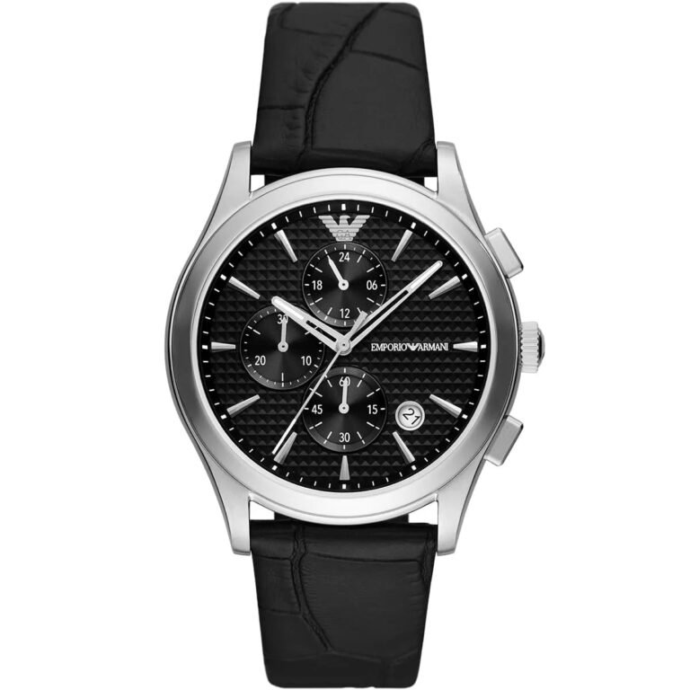 Emporio Armani Paolo Chronograph Black Dial Black Leather Strap Watch For Men - AR11530