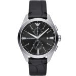 Emporio Armani Claudio Chronograph Black Dial Black Leather Strap Watch For Men - AR11542