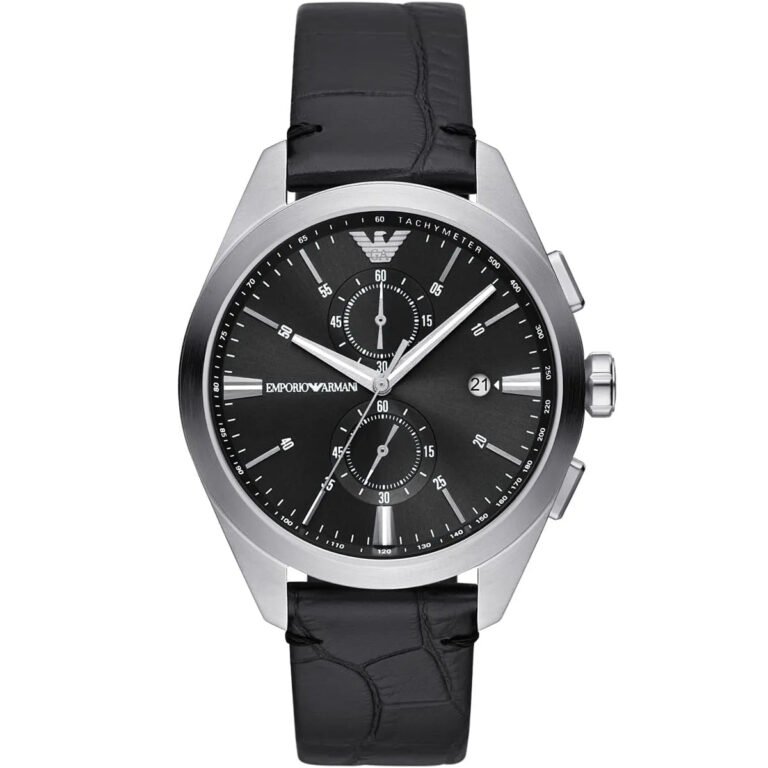 Emporio Armani Claudio Chronograph Black Dial Black Leather Strap Watch For Men - AR11542