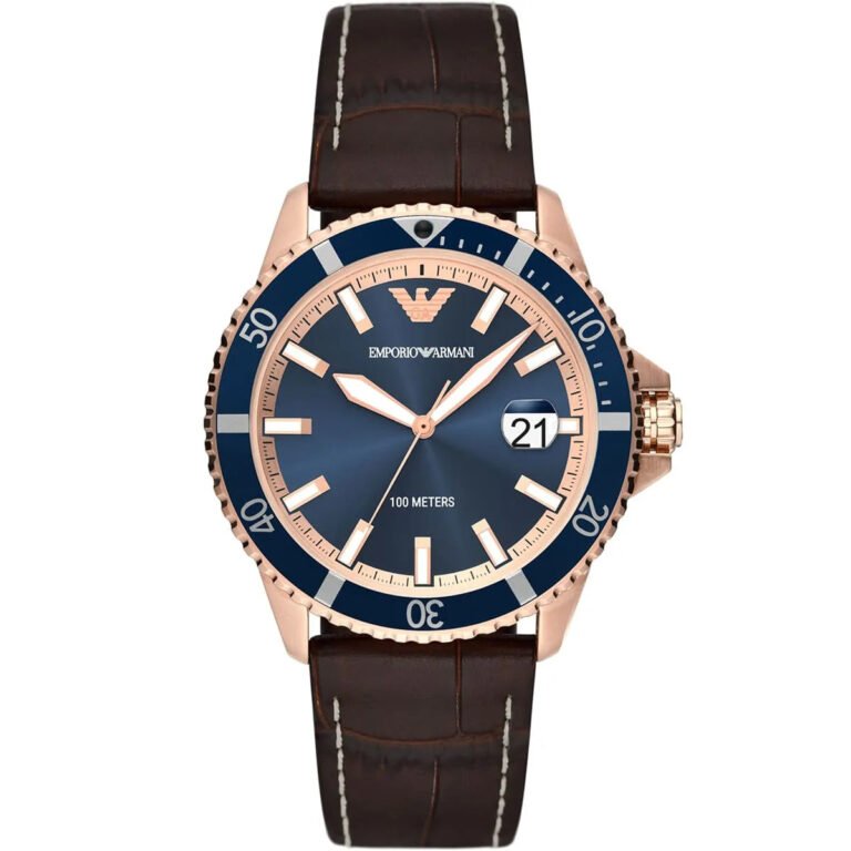 Emporio Armani Pro Planet Three Hand Date Blue Dial Brown Leather Strap Watch For Men - AR11556