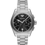Emporio Armani Federico Chronograph Black Dial Silver Steel Strap Watch For Men - AR11560