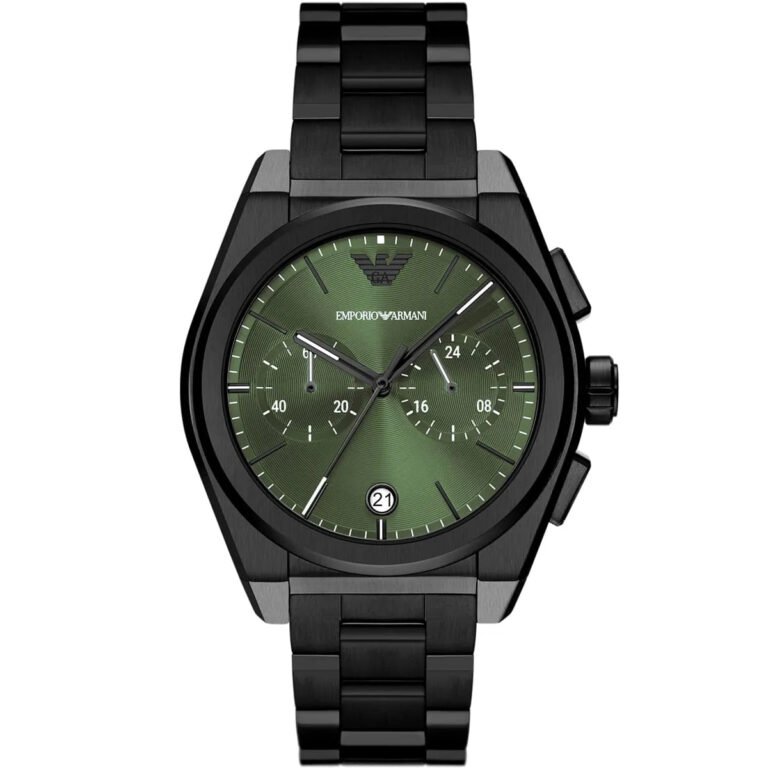 Emporio Armani Federico Chronograph Green Dial Black Steel Strap Watch For Men - AR11562