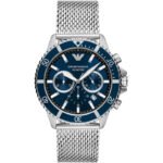Emporio Armani Diver Chronograph Blue Dial Silver Mesh Strap Watch for Men - AR11587