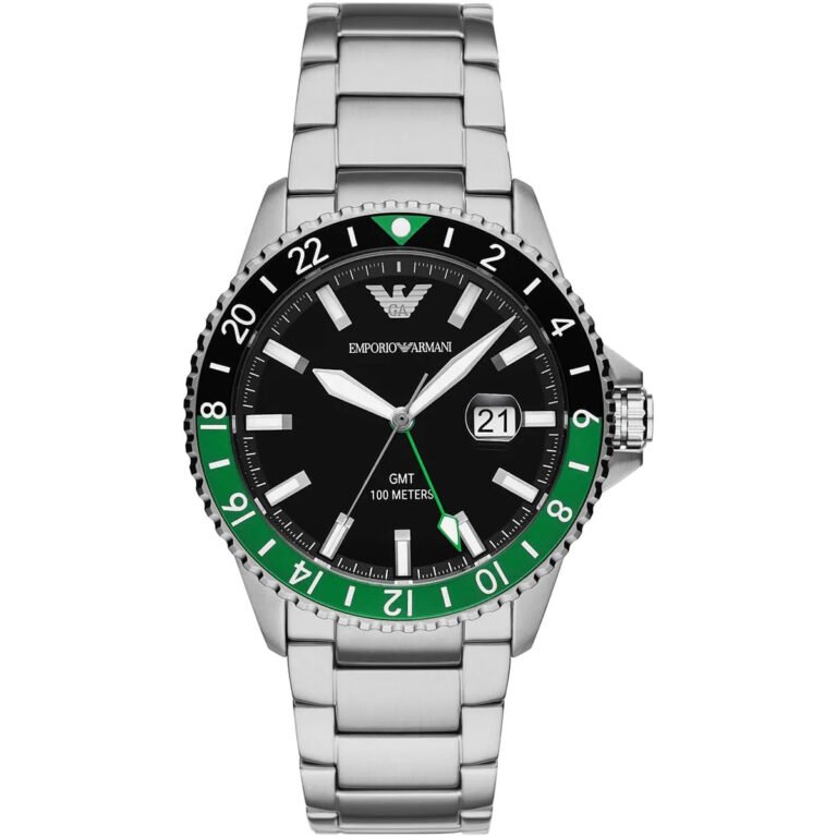 Emporio Armani Sea Explorer GMT Black Dial Silver Steel Strap Watch For Men - AR11589