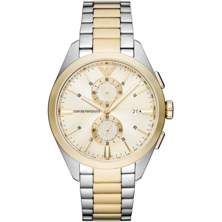 Emporio Armani Elegant Chronograph Cream Dial Two Tone Steel Strap Watch for Men - AR11605