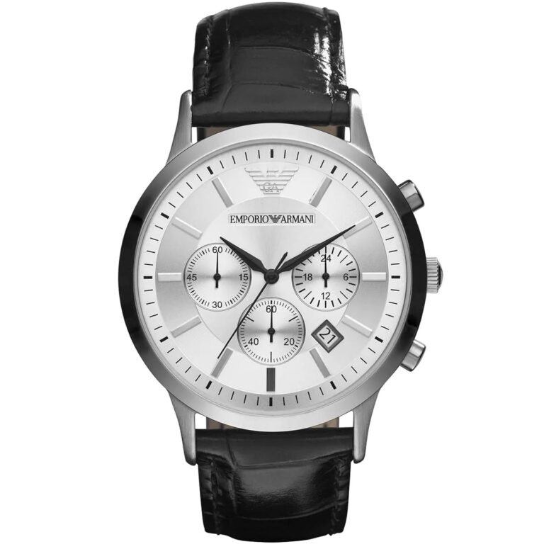 Emporio Armani Classic Chronograph Silver Dial Black Leather Strap Watch For Men - AR2432