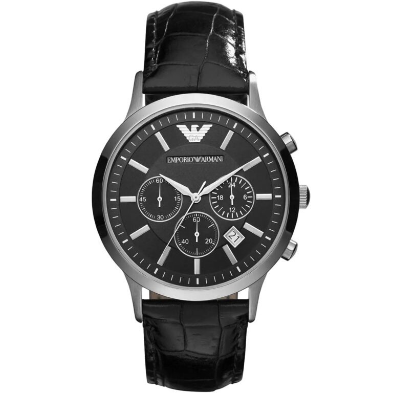 Emporio Armani Renato Chronograph Black Dial Black Leather Strap Watch For Men - AR2447