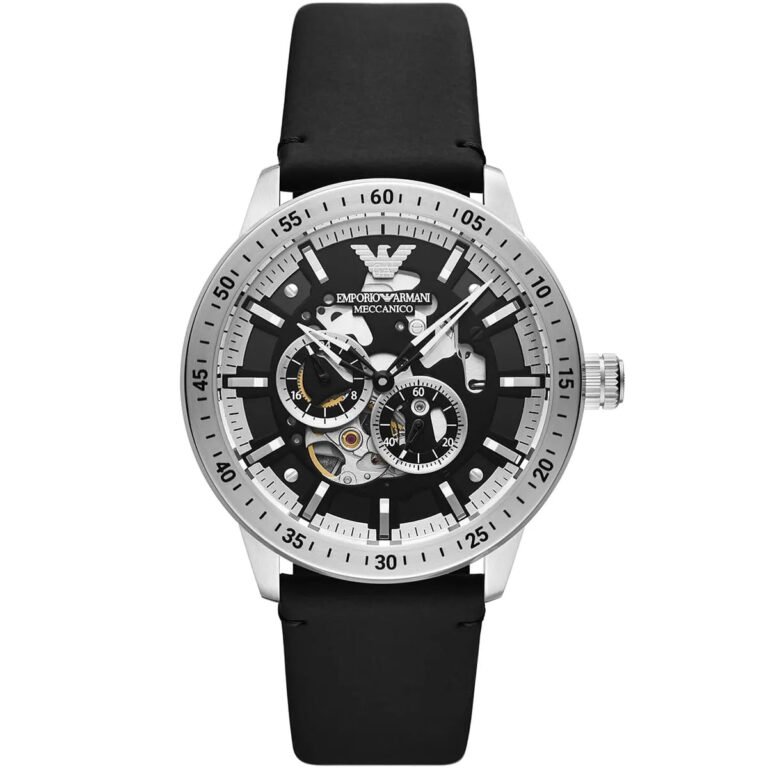Emporio Armani Renato Chronograph Automatic Black Dial Black Leather Strap Watch For Men - AR60051