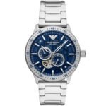 Emporio Armani Meccanico Automatic Blue Dial Silver Steel Strap Watch For Men - AR60052