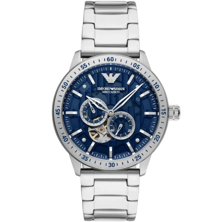 Emporio Armani Meccanico Automatic Blue Dial Silver Steel Strap Watch For Men - AR60052