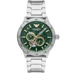 Emporio Armani Meccanico Automatic Green Dial Silver Steel Strap Watch For Men - AR60053