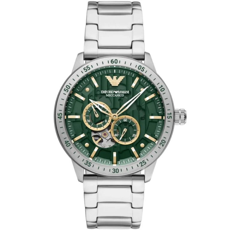 Emporio Armani Meccanico Automatic Green Dial Silver Steel Strap Watch For Men - AR60053