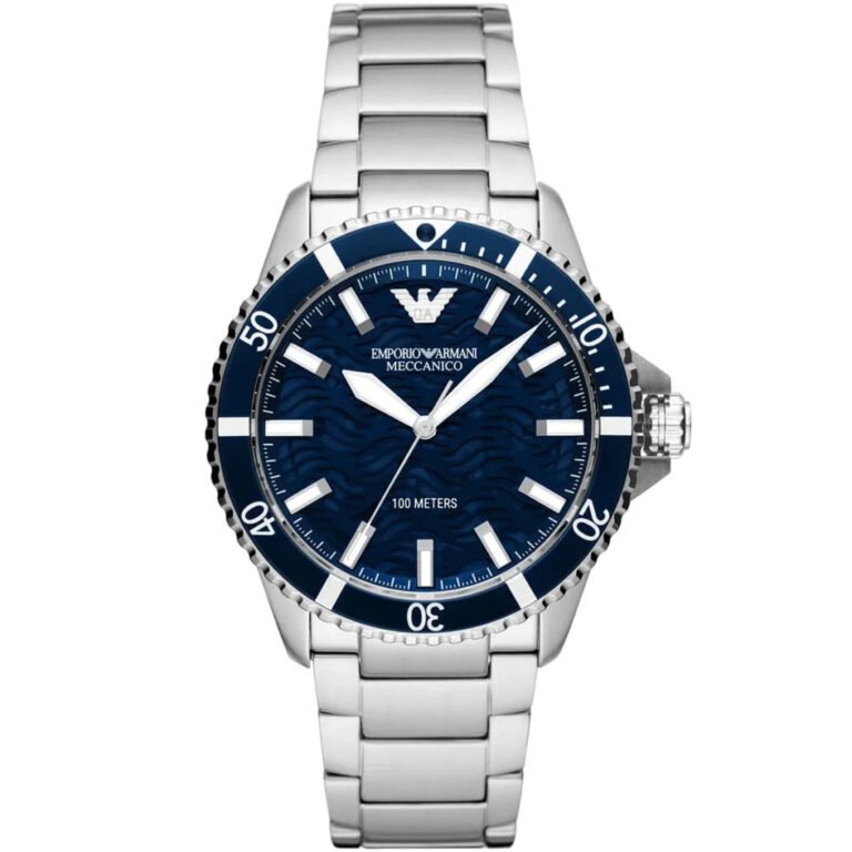 Emporio Armani Sea Explorer Meccanico Automatic Blue Dial Silver Steel Strap Watch For Men - AR60059