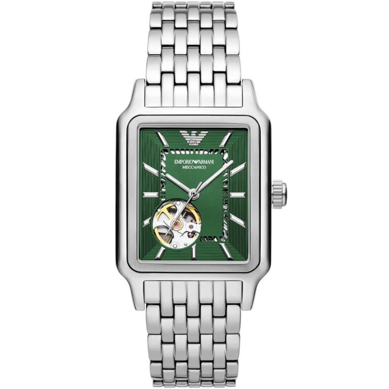 Emporio Armani Meccanico Automatic Green Dial Silver Steel Strap Watch For Men - AR60067