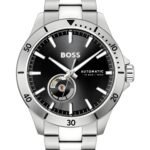 Hugo Boss Troper Chronograph Automatic Black Dial Silver Steel Strap Watch for Men - 1514202