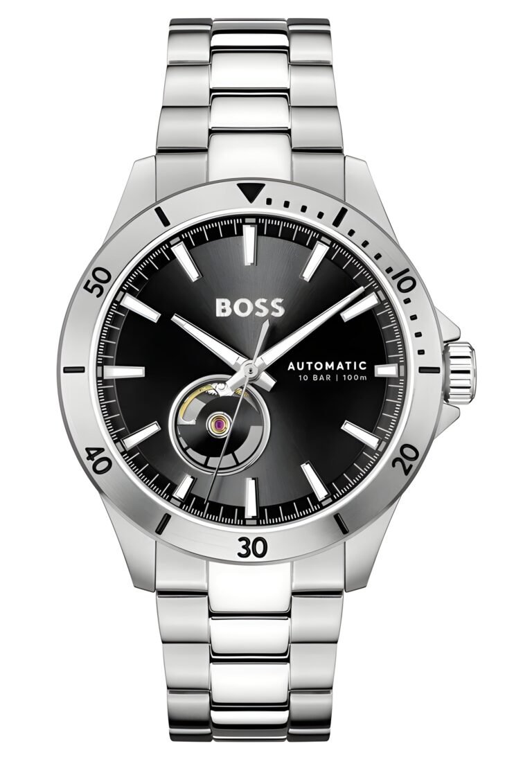 Hugo Boss Troper Chronograph Automatic Black Dial Silver Steel Strap Watch for Men - 1514202