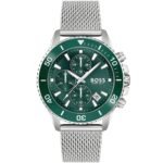 Hugo Boss Admiral Chronograph Green Dial Silver Mesh Bracelet Watch for Men - 1513905
