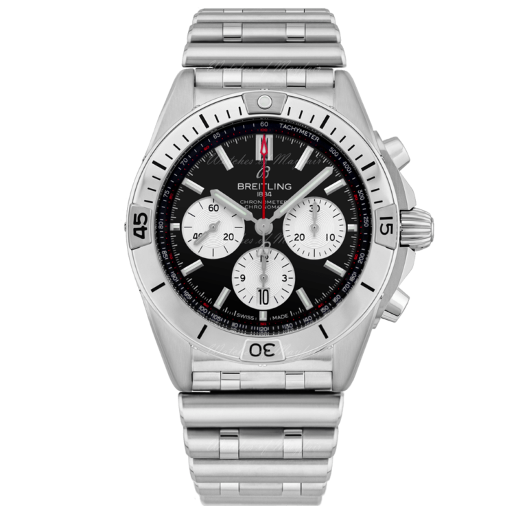 Breitling Chronomat B01 42mm Black Dial Silver Steel Strap Watch for Men - AB0134101B1A1