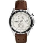 Fossil Wakefield Chronograph White Dial Brown Leather Strap Watch for Men - CH2943