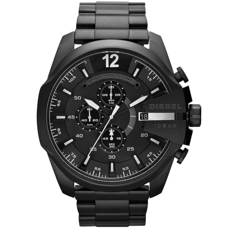 Diesel Mega Chief Chronograph Black Dial Black Steel Strap Watch For Men - DZ4283