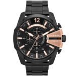 Diesel Mega Chief Chronograph Black Dial Black Steel Strap Watch For Men - DZ4309
