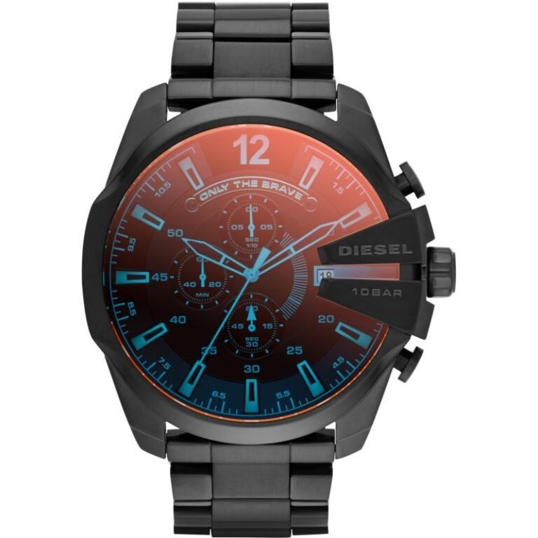 Diesel Mega Chief Chronograph Black Dial Black Steel Strap Watch For Men - DZ431